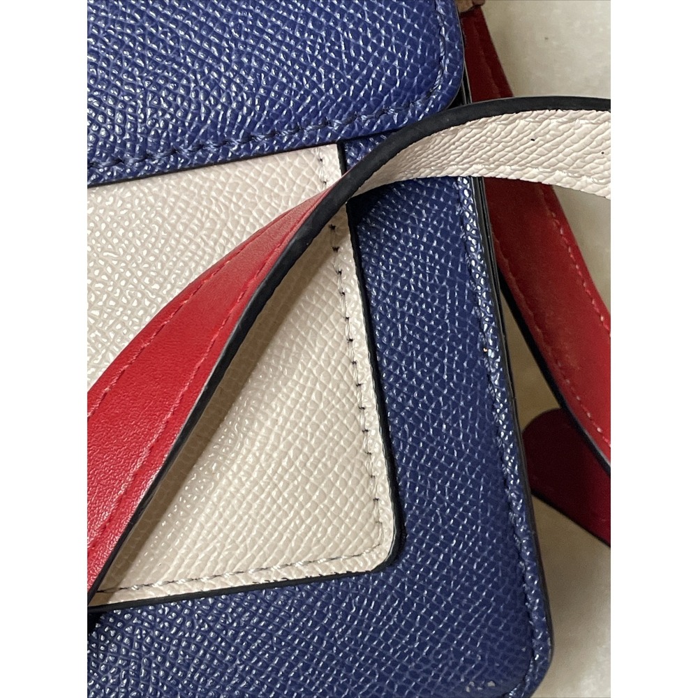 ALDO Crossbody Purse Bag Blue Cream Red Gold Accents Zipper Pocket Buckle July 4 - Picture 4 of 16
